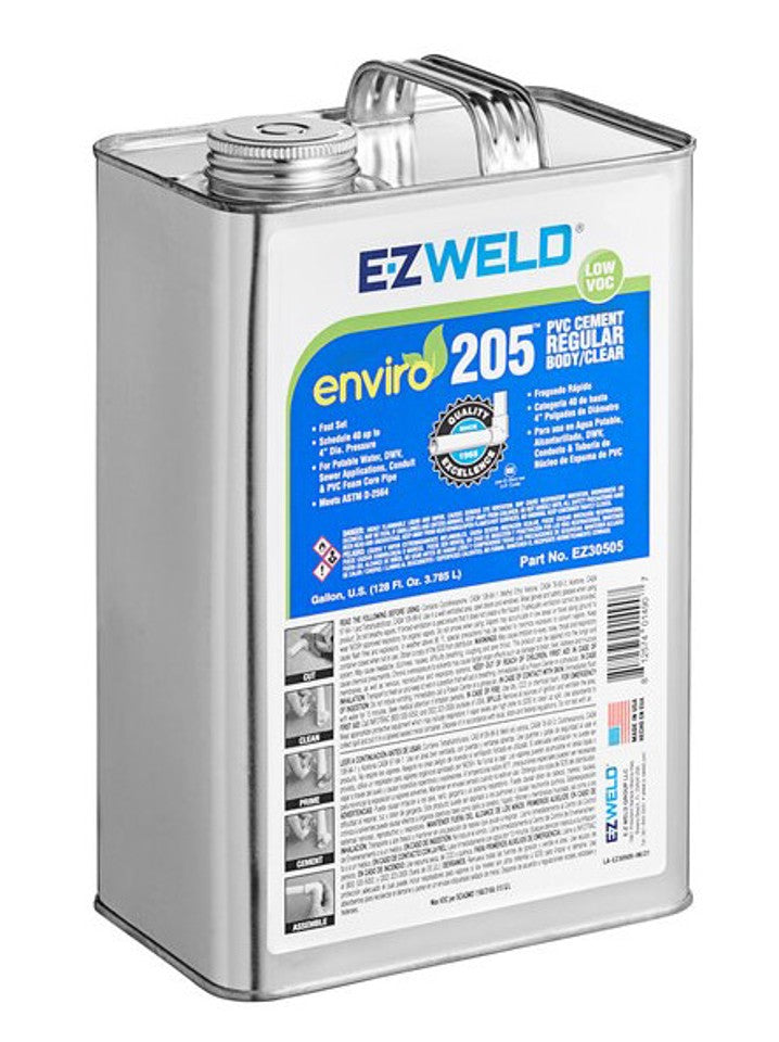 E-Z Weld EZ30505 Enviro PVC Cement Clear – 1 Gallon (128 oz) | Regular Body, Fast-Setting PVC Cement