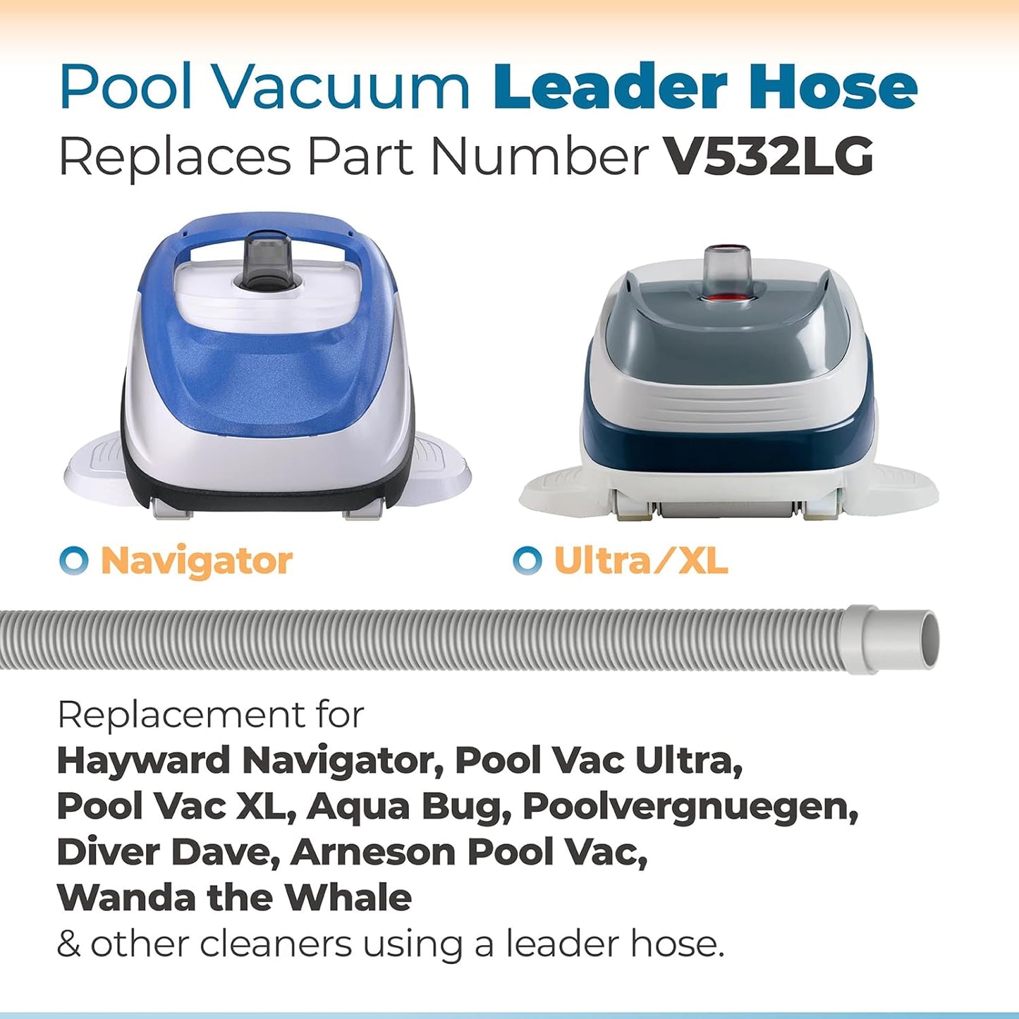 Gray Hose for Vacuum Pool Cleaner, Replacement for Hayward Navigator, Pool Vac Ultra, Aqua Bug & More