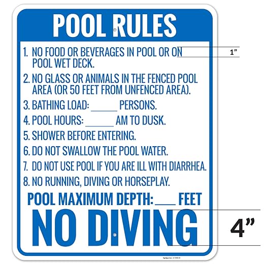Florida Pool Rules No Diving Sign, Complies with State of Florida Pool Safety Code, 24x30 Inches, Rust Free .063 Aluminum, Fade Resistant, Made in USA