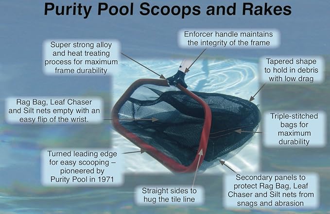 18" Professional Black Rake with Red Leading Edge. Perfect for Pool Maintenance