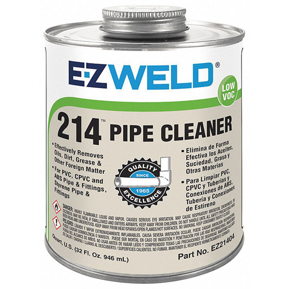 E-Z Weld EZ21404 Clear Pipe Cleaner – 32 oz | Powerful Solvent for PVC, CPVC, ABS, uPVC & Styrene