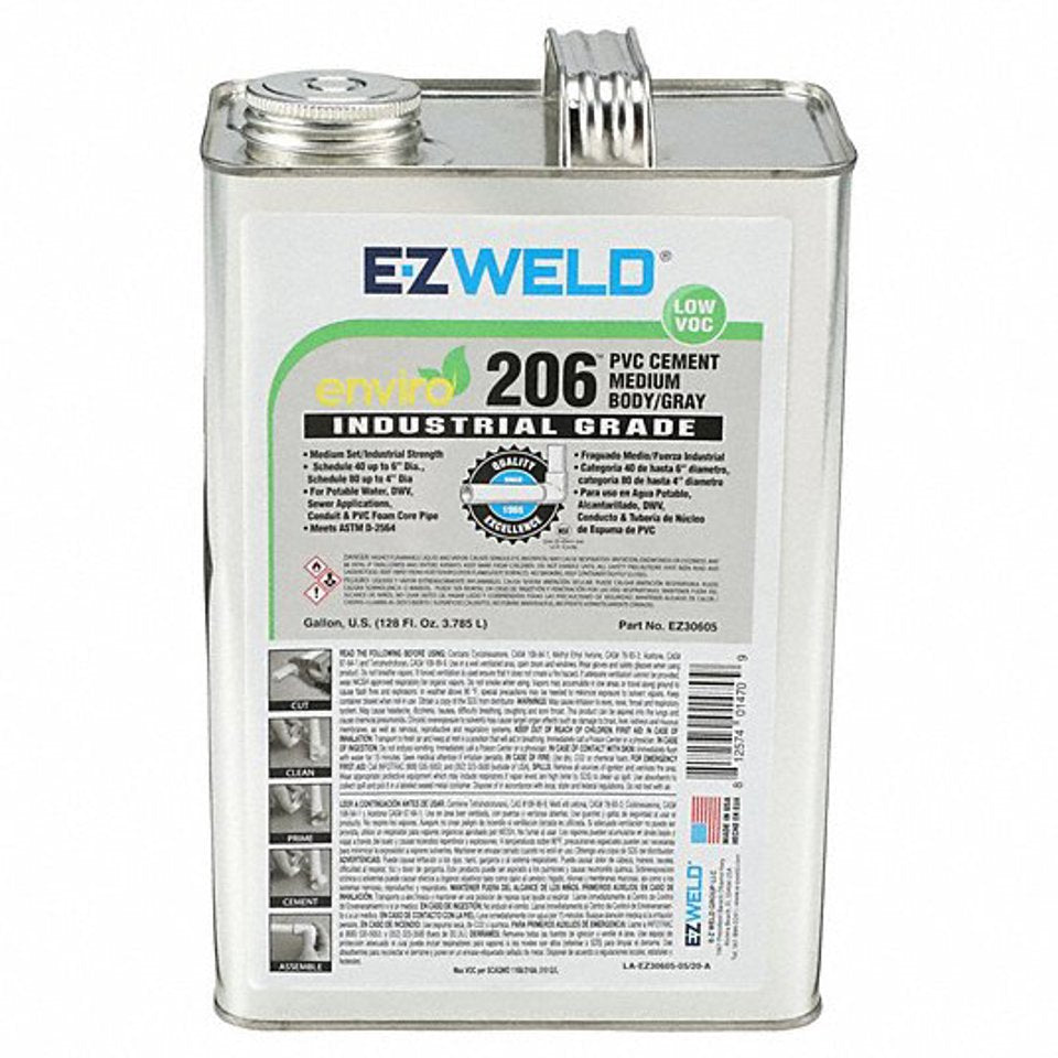 E-Z Weld EZ30605 Enviro PVC Cement Gray – 1 Gallon (128 oz) | Medium Body, Fast-Setting PVC Pipe Cement