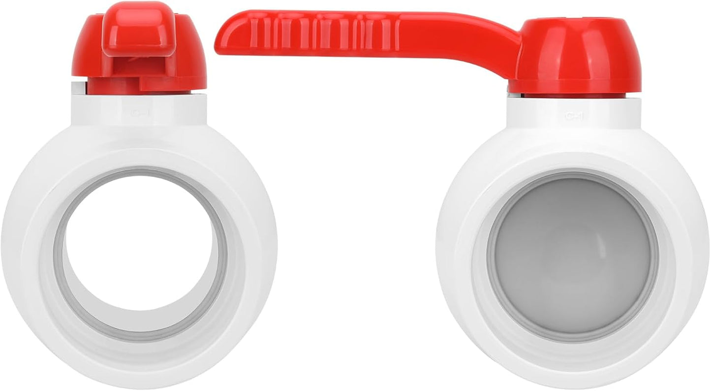 1.5" White PVC Ball Valve with Red Handle Reliable flow control for plumbing and water systems