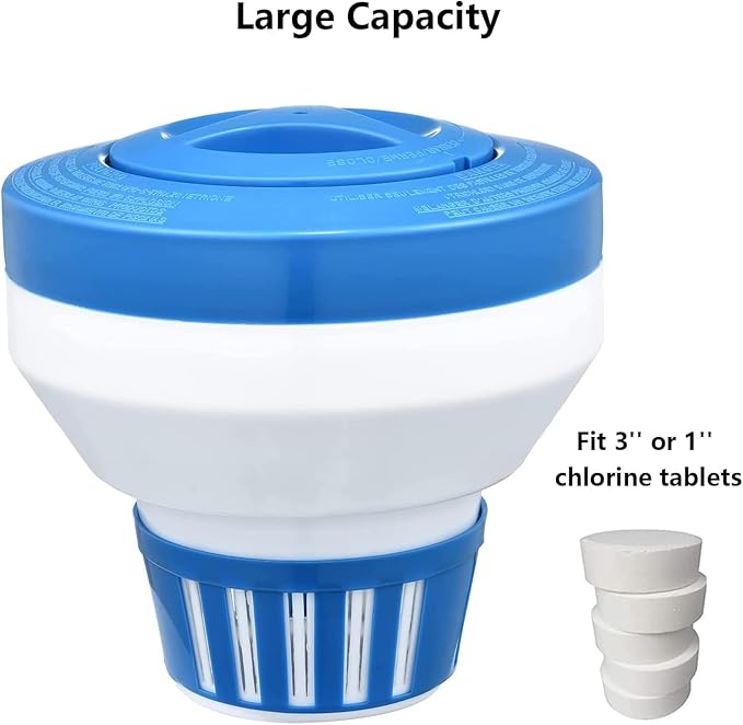 Floating Chlorine/Bromine Dispenser – 7" Large-Capacity Pool & Spa Tablet Holder (Collapsible)