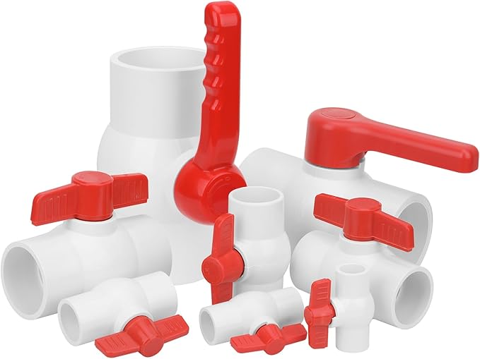 1.5" White PVC Ball Valve with Red Handle Reliable flow control for plumbing and water systems