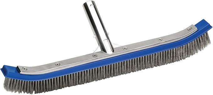 18" Curved Aluminum Pool Brush – Stainless Steel Bristles for Plaster Surfaces