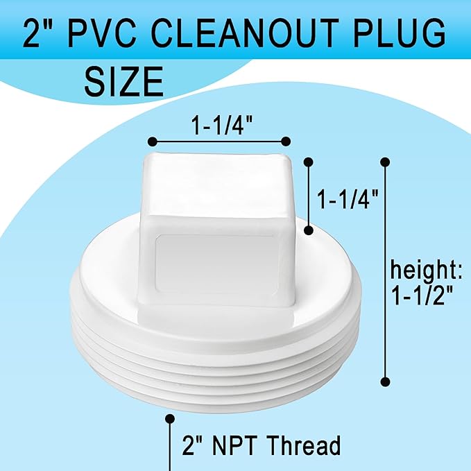 2" SCH40 PVC Cleanout Plug – Heavy-Duty White