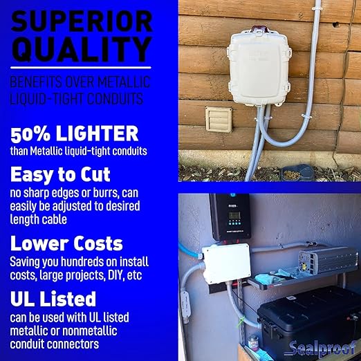 1/2" Flexible Non-Metallic Electrical Conduit 100 ft | UL Listed Liquid-Tight PVC