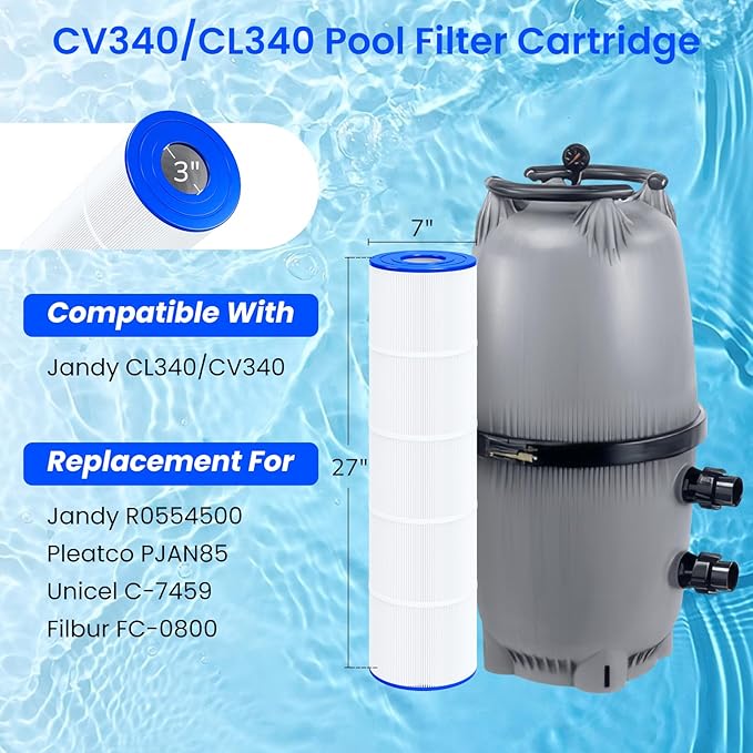 4-Pack Pool Filter Cartridges – Compatible with Jandy CL340, CV340 | Replaces Pleatco PJAN85, Jandy R0554500, Unicel C-7459 | 340 Sq. Ft