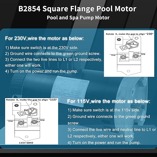 Century B2854V1 Pool Pump Motor, 1.5 HP, 3450 RPM, Y56Y Frame, Square Flange