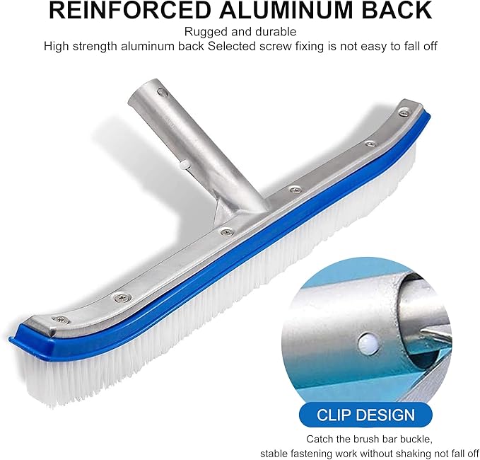 18" Pool Brush with Aluminum Back – Nylon Bristles for All Pool Surfaces | Shell Water