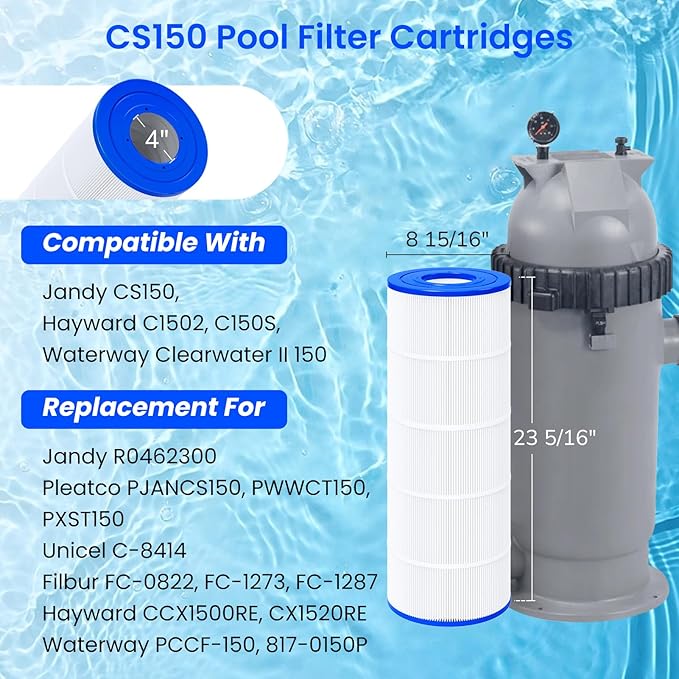 Premium Pool Filter Cartridge – Compatible with Jandy CS150, R0462300, Pleatco PJANCS150 | 150 Sq. Ft. High-Performance Filtration (1-Pack)