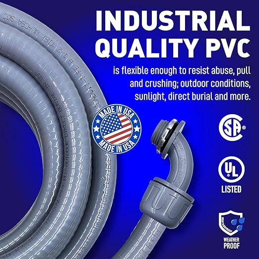 1/2" Flexible Non-Metallic Electrical Conduit 100 ft | UL Listed Liquid-Tight PVC