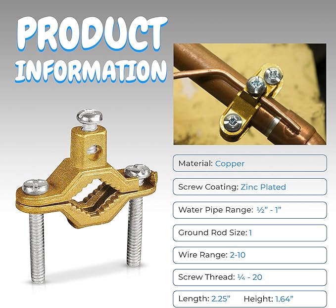 Heavy-Duty Copper Ground Clamp ½"–1" Pipe Range | High Conductivity, Corrosion-Resistant