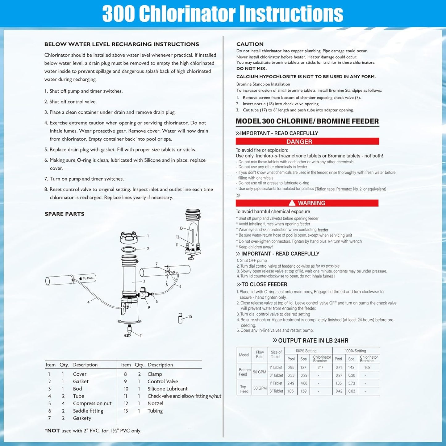 Pool Chlorinator Model 300 Automatic Chlorine / Bromine | Upgraded Model