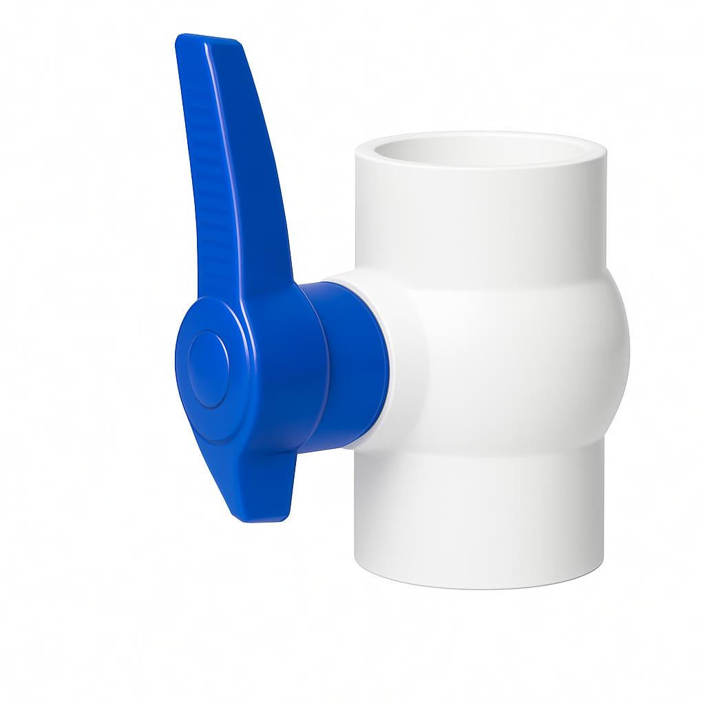 2" White PVC Ball Valve with Blue Handle | BVS-020 Durable Shut-Off Valve
