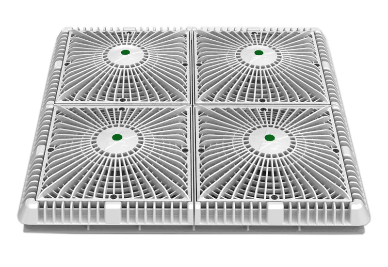 18" Square Mud Frame with Four 9" Star Suction Outlet Covers | White | UV-Resistant