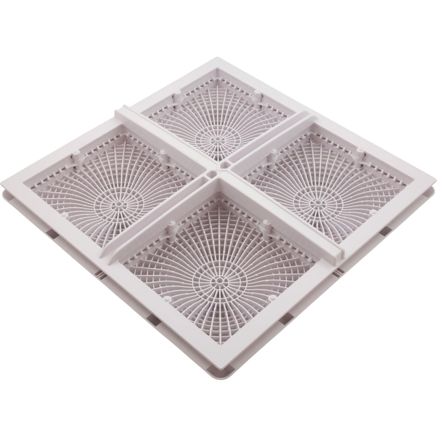 18" Square Mud Frame with Four 9" Star Suction Outlet Covers | White | UV-Resistant