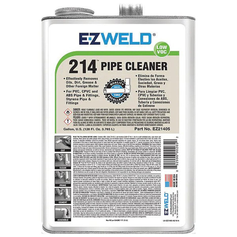 E-Z Weld EZ21405N Clear PVC Pipe Cleaner – 1 Gallon (128 oz) | Fast-Acting Surface Prep for PVC, CPVC, and ABS