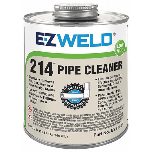 E-Z Weld EZ21404 Clear Pipe Cleaner – 32 oz | Powerful Solvent for PVC, CPVC, ABS, uPVC & Styrene