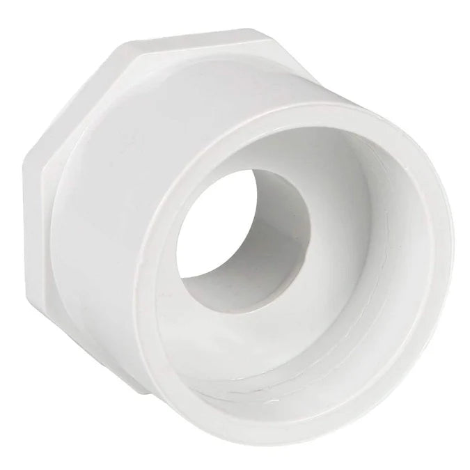 Reducing Bushing, Spigot x Socket, Schedule 40 (White) – 1" × 3/4" – High-Flow Capacity / Plumbing, Irrigation. Schedule 40 - Part Number: 437-131