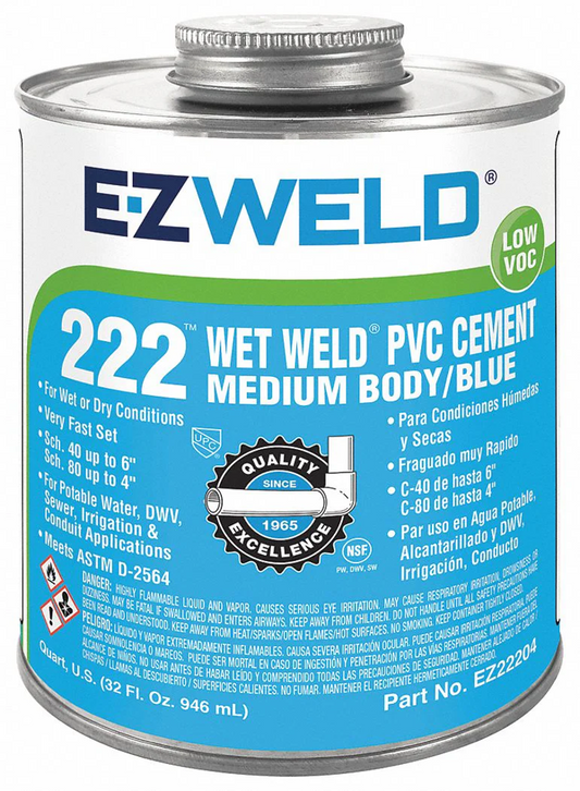 E-Z Weld EZ32204 Enviro Wet Weld PVC Cement – Medium Body Blue – 32 fl oz