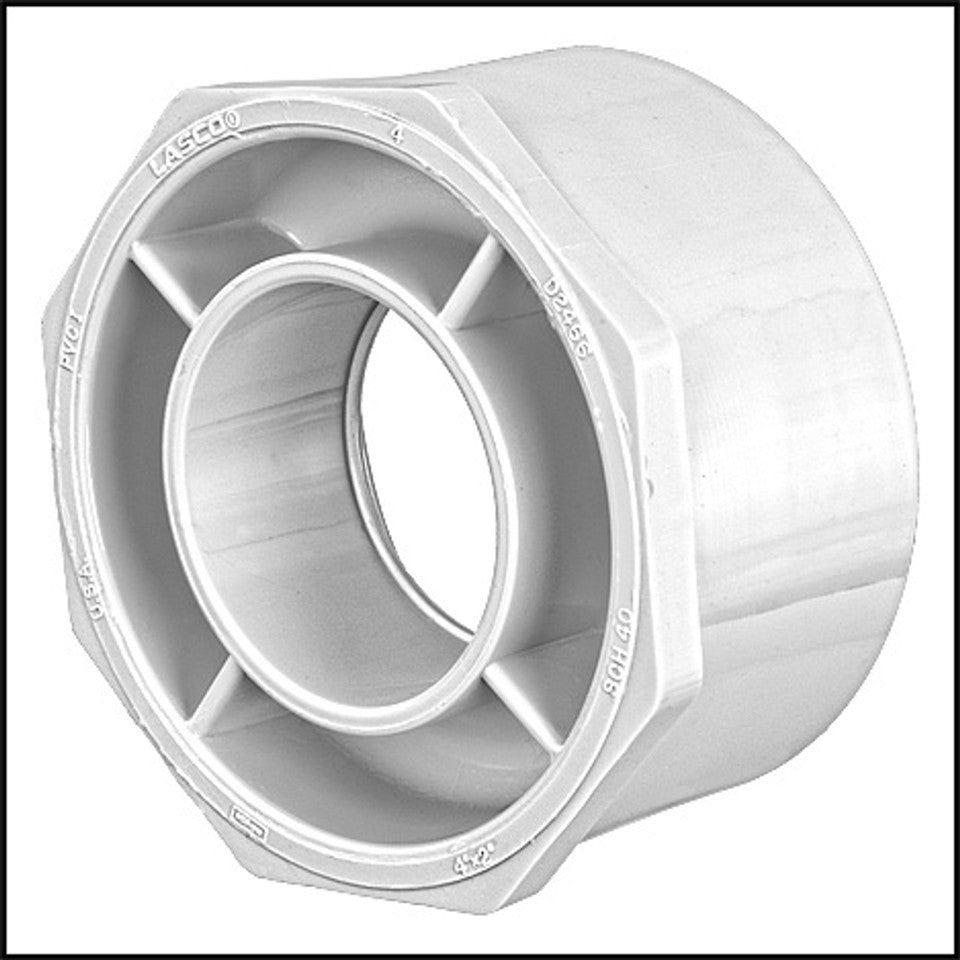 Reducing Bushing, Spigot x Socket, Schedule 40 (White) – 2" × 1/2" – High-Flow Capacity / Plumbing, Irrigation. Schedule 40 - Part Number: 437-247